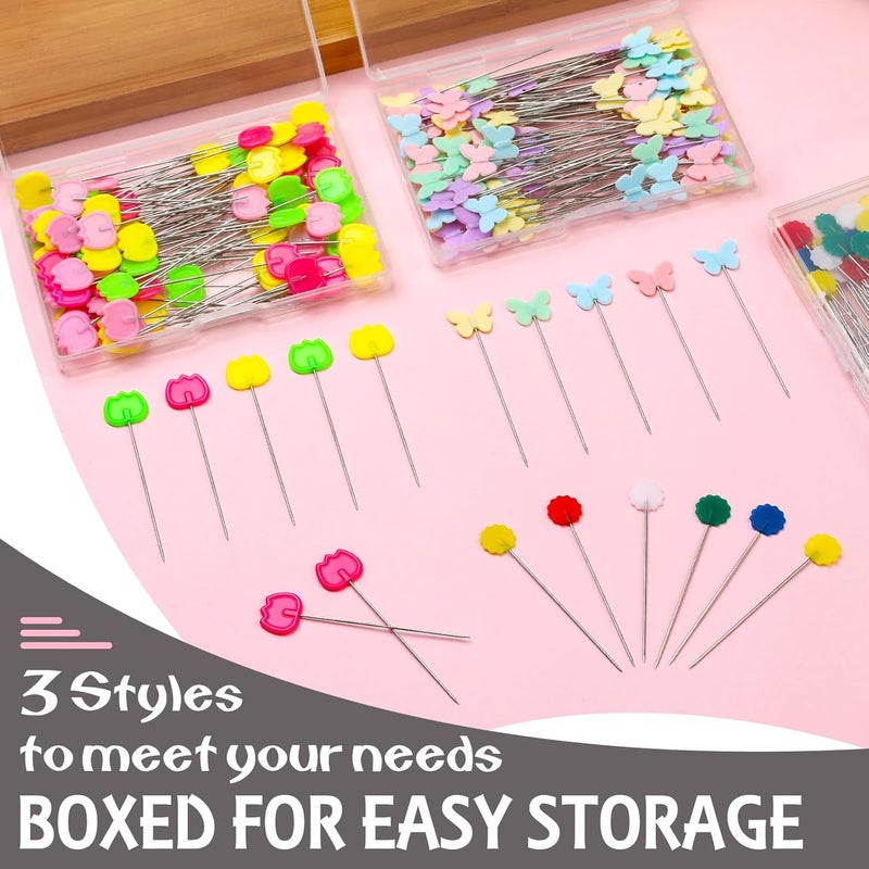FTEVEN 300PCS Flat Head Straight Pins Kits, Head Sewing Pins Quilting Pins, Flower Head Sewing Pins for Fabric with Storage Boxes for Sewing DIY Projects, Dressmaker Decoration - Image 4